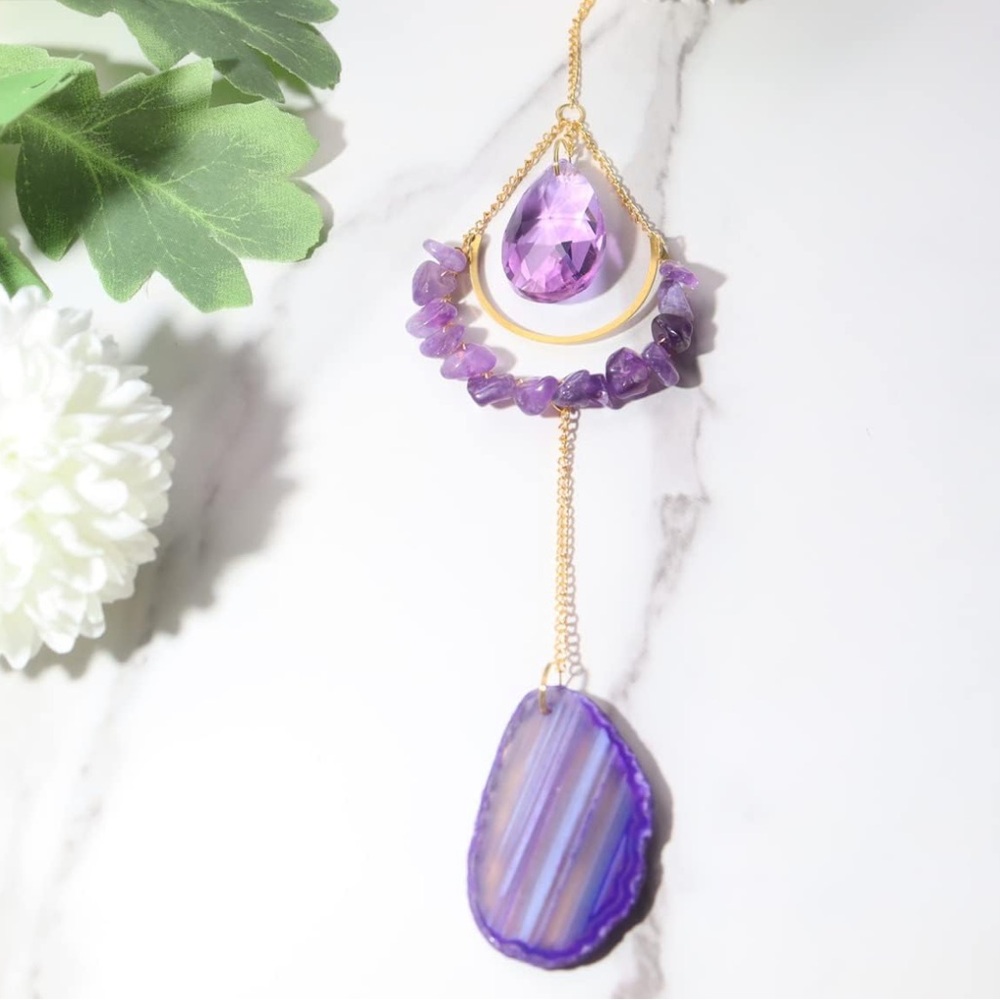 🆕New Amethyst Purple Agate Sun Catcher & Wind Chime - Picture 4 of 10